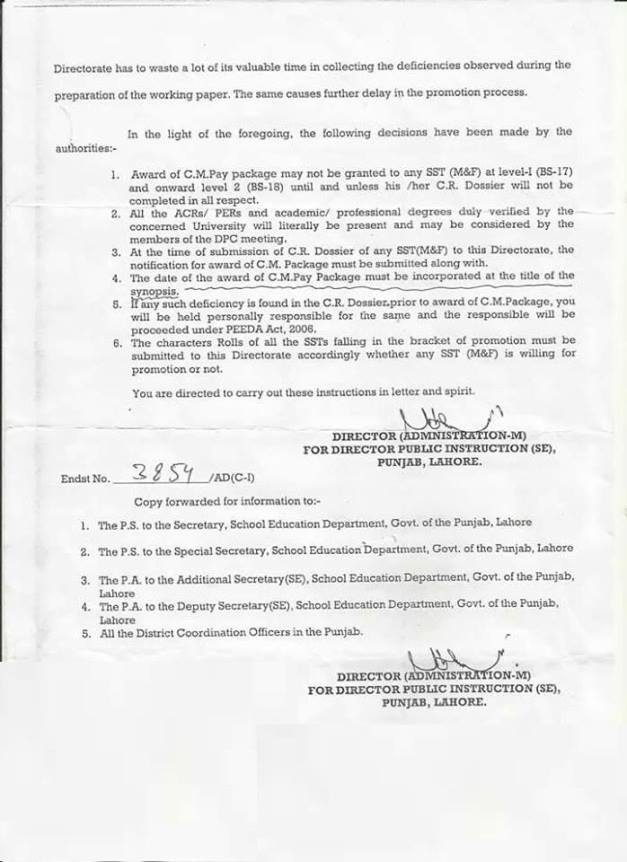 Instructions Regarding Award of CM Package of SSTs for Level 1 and Level 2