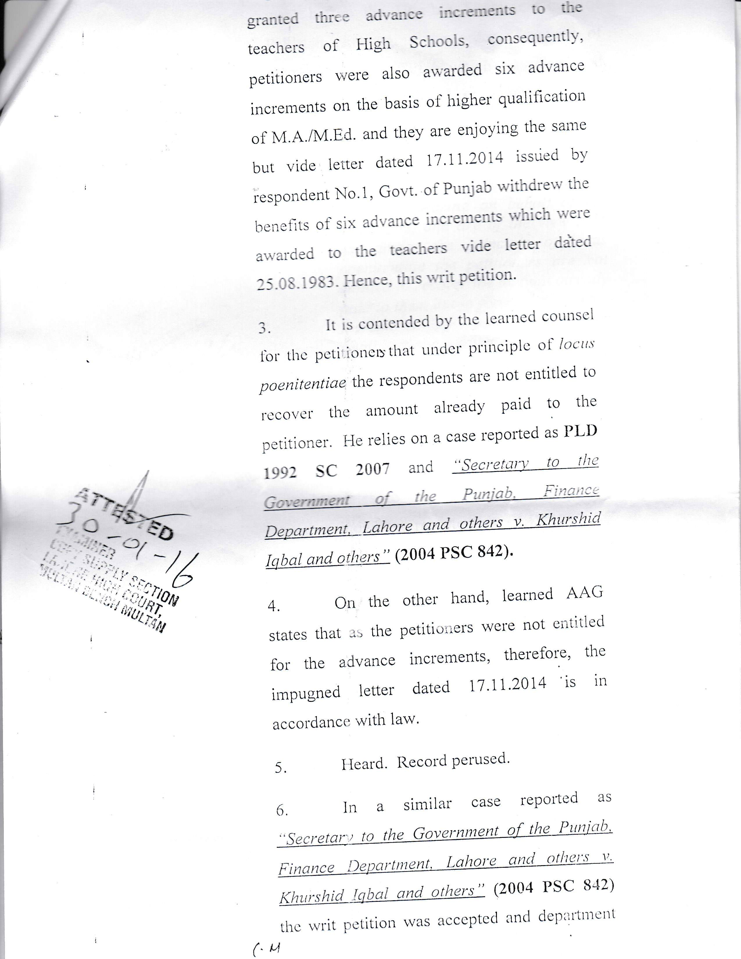 SIX ADVANCE INCREMENTS HIGH COURT DECISION OF ESTs ON BASIS OF HIGHER EDUCATION