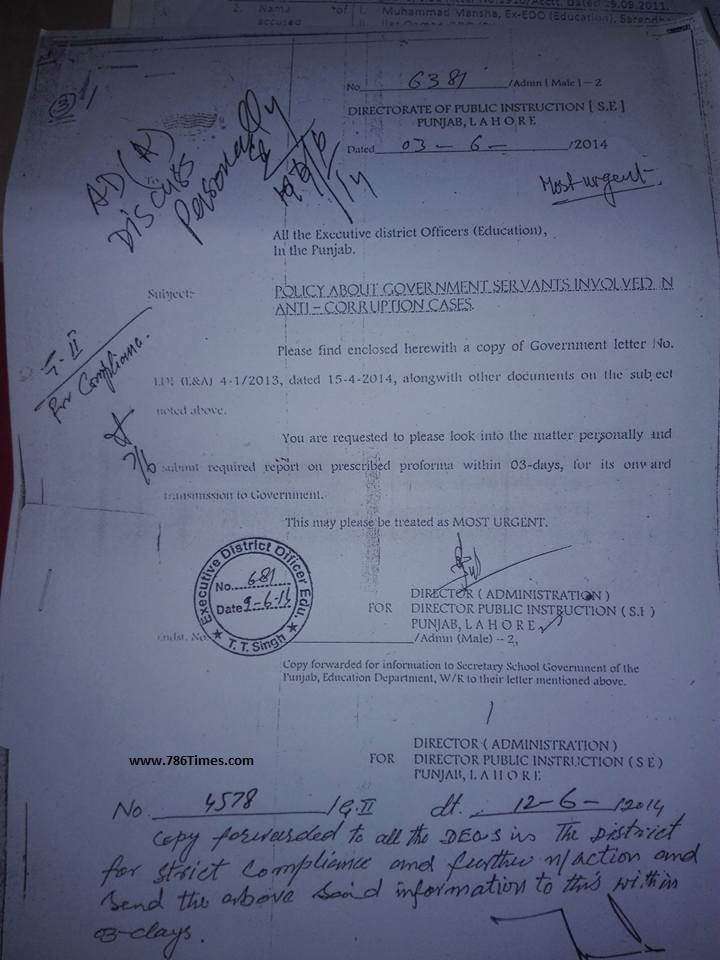 CORRUPTION CHARGES ON MUHAMMAD MANSHA EDO EDUCATION TOBA TAKE SINGH