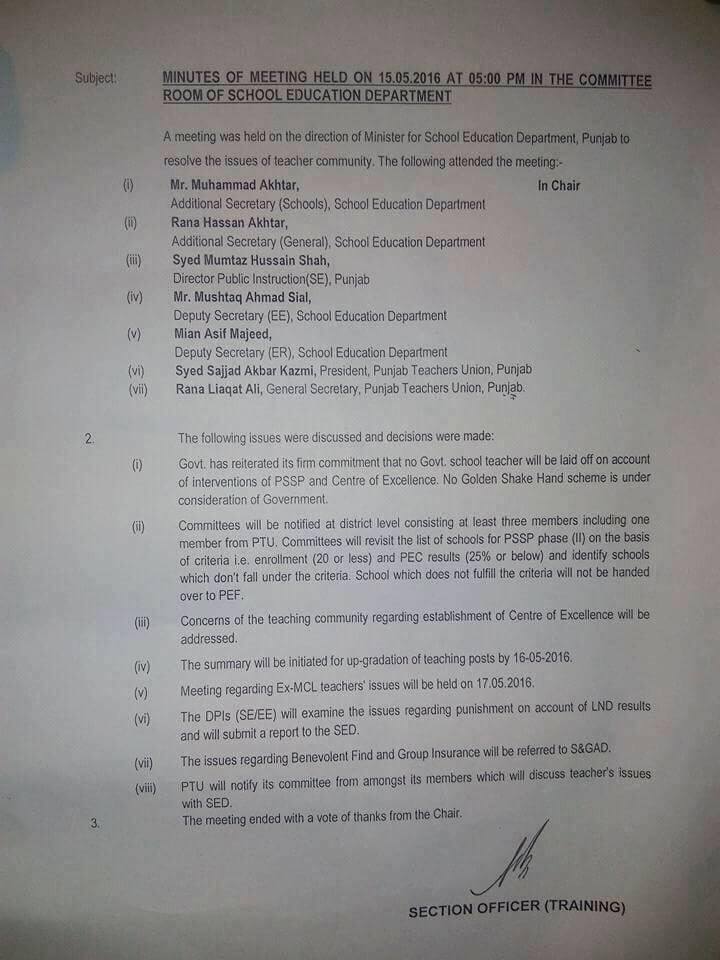 MINUTES OF MEETING HELD ON 15-05-2016 IN THE COMMITTEE ROOM OF PSED