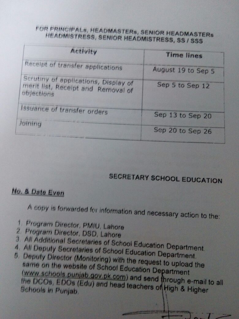 LIFTING OF BAN ON POSTING AND TRANSFER 2016 NOTIFICATION