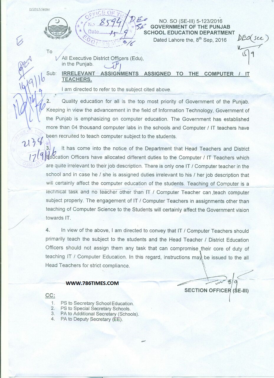 BAN ALL IRRELEVANT ASSIGNMENTS ASSIGN TO IT TEACHERS