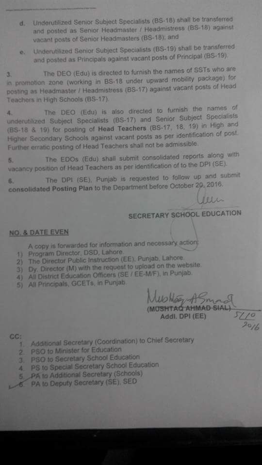 POSTING OF HEAD TEACHERS IN HIGH AND HIGHER SECONDARY SCHOOLS 