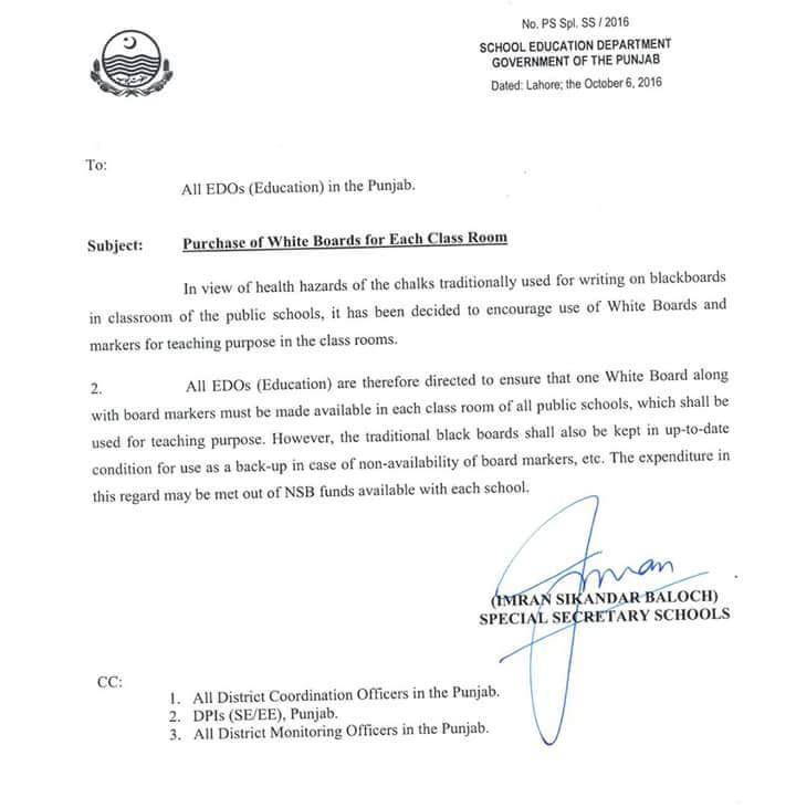 Purchase OF WHITE BOARD FOR EACH CLASS ROOM IN SCHOOLS 