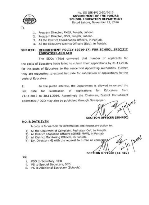 DATE EXTENDED NOTIFICATION FOR SUBMISSION OF APPLICATION IN APPOINTING AUTHORITY